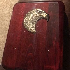 Detailed Bronze Cast Eagle On Wood Plaque